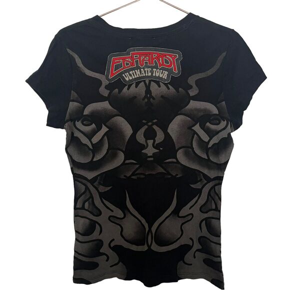 Vintage Ed Hardy Skull and roses vneck women's tshirt size large - Picture 2 of 3